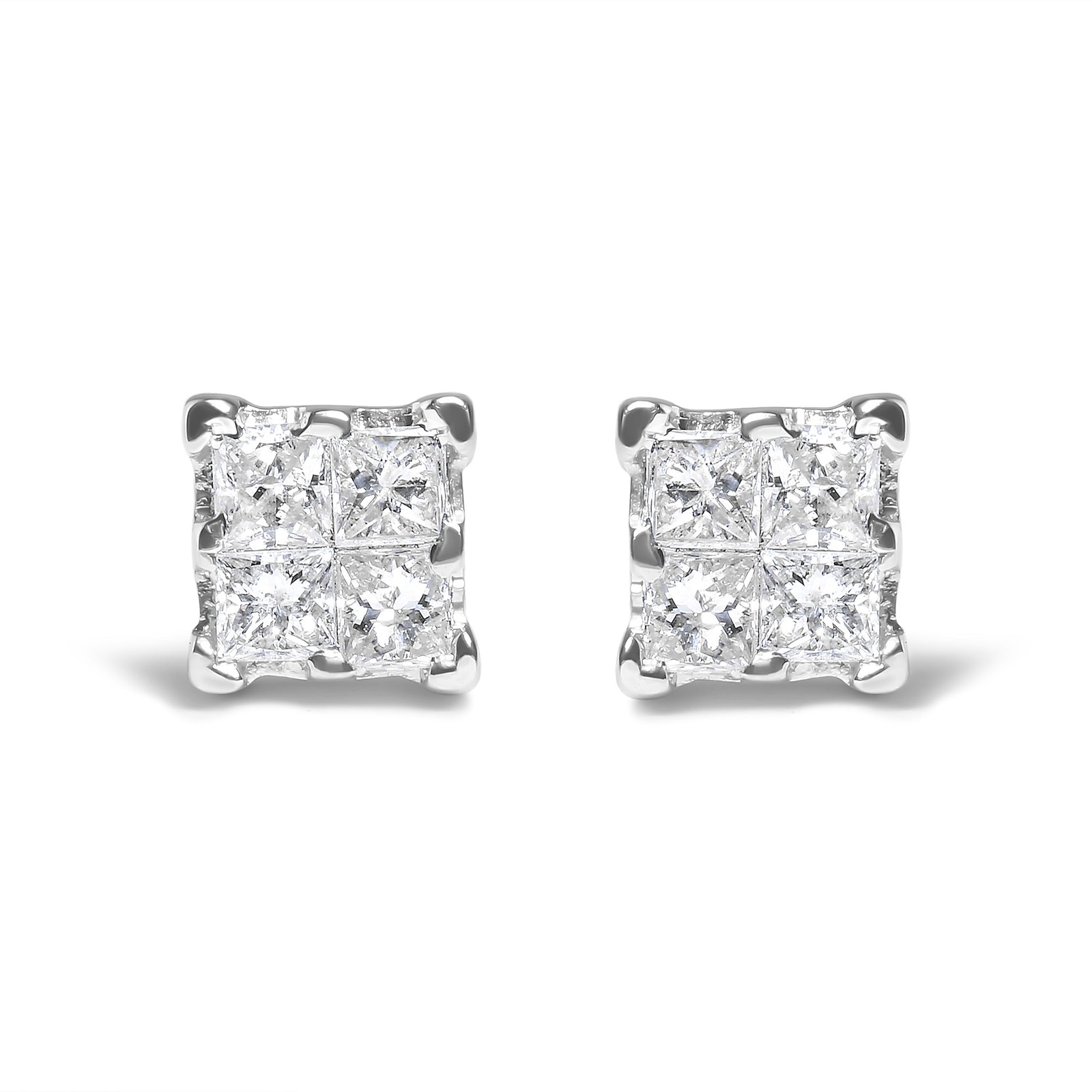 Haus Of Brilliance Sterling Silver 1/4 Cttw Princess Cut Diamond Stud Earrings
